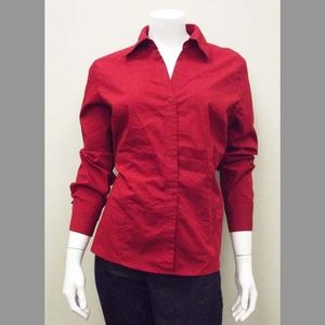 Red Stretch Button Down Long Sleeved Blouse - 14